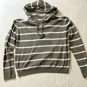 Green and White Striped Hoodie Shirt
